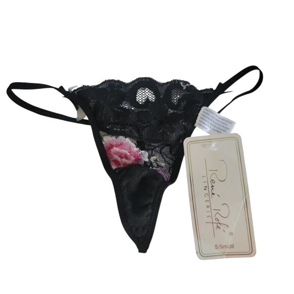 Y2k Sheer Black Floral Mesh Lace Micro Thong Rene Rofe SM - Picture 6 of 8
